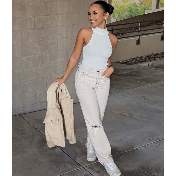 BDG Urban Outfitters Button Fly High Rise Straight Ripped Jeans Ecru W28 L32 NWT - Picture 10 of 13